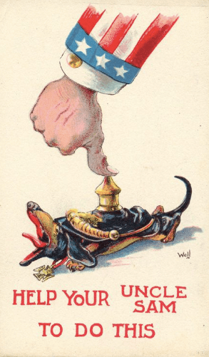 Anti-German Propaganda Poster picturing killing of a dachshund